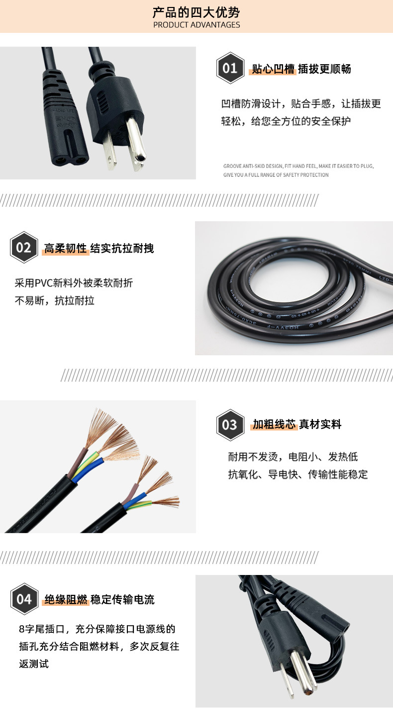 美规电源线三插8字尾4