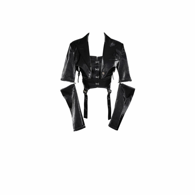 MeliMosa 小众设计时尚套装女黑色短款西服外套抹胸小吊带两件套