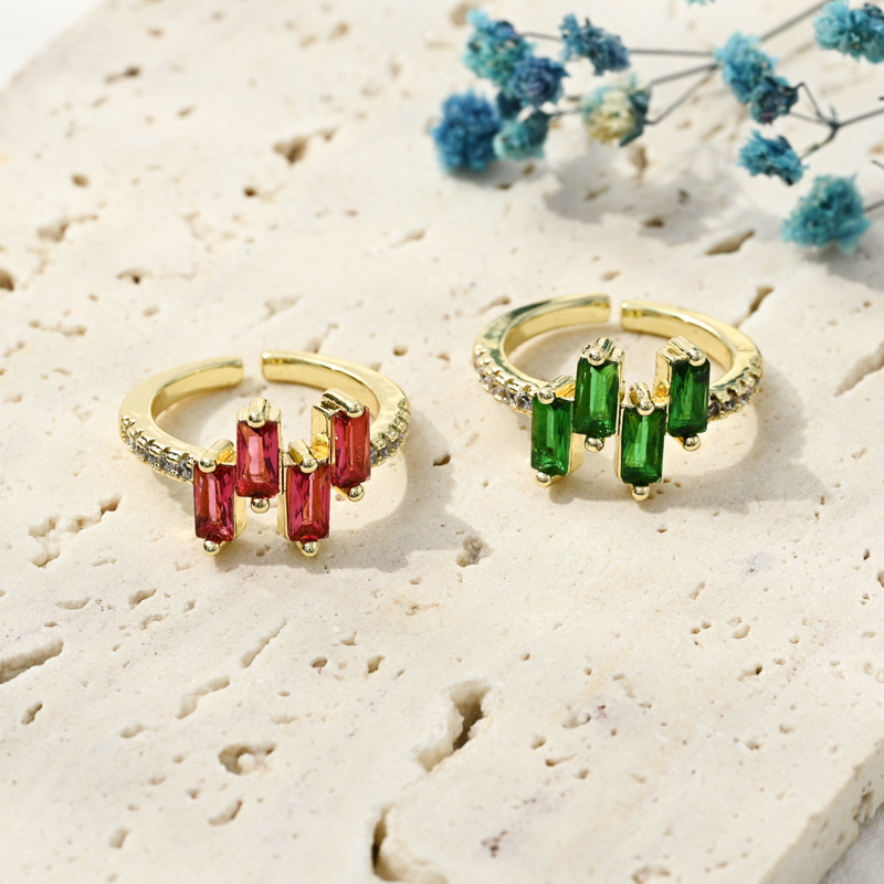 Copper Plating 14K Gold Fashion Geometric Zircon Ring