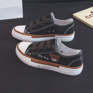 Elastic Band Bear Canvas Shoes for Women 2024 Versatile Lazy Slip-On Sneakers Low-Top Casual Shoes Cross-Border Wholesale