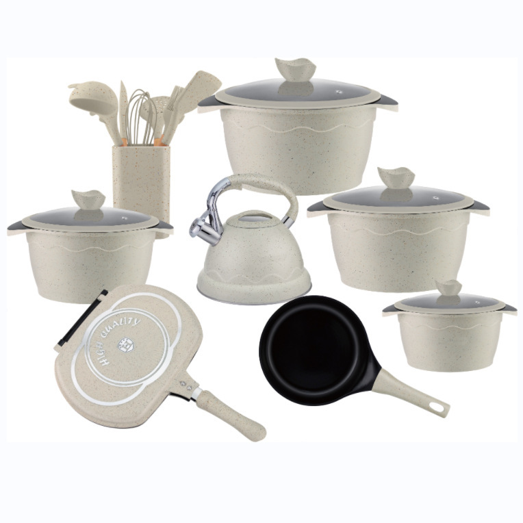 Juego de fundición a presión de Amazon transfronterizo 20pcs de acero inoxidable silbido hervidor de agua utensilios de cocina de silicona