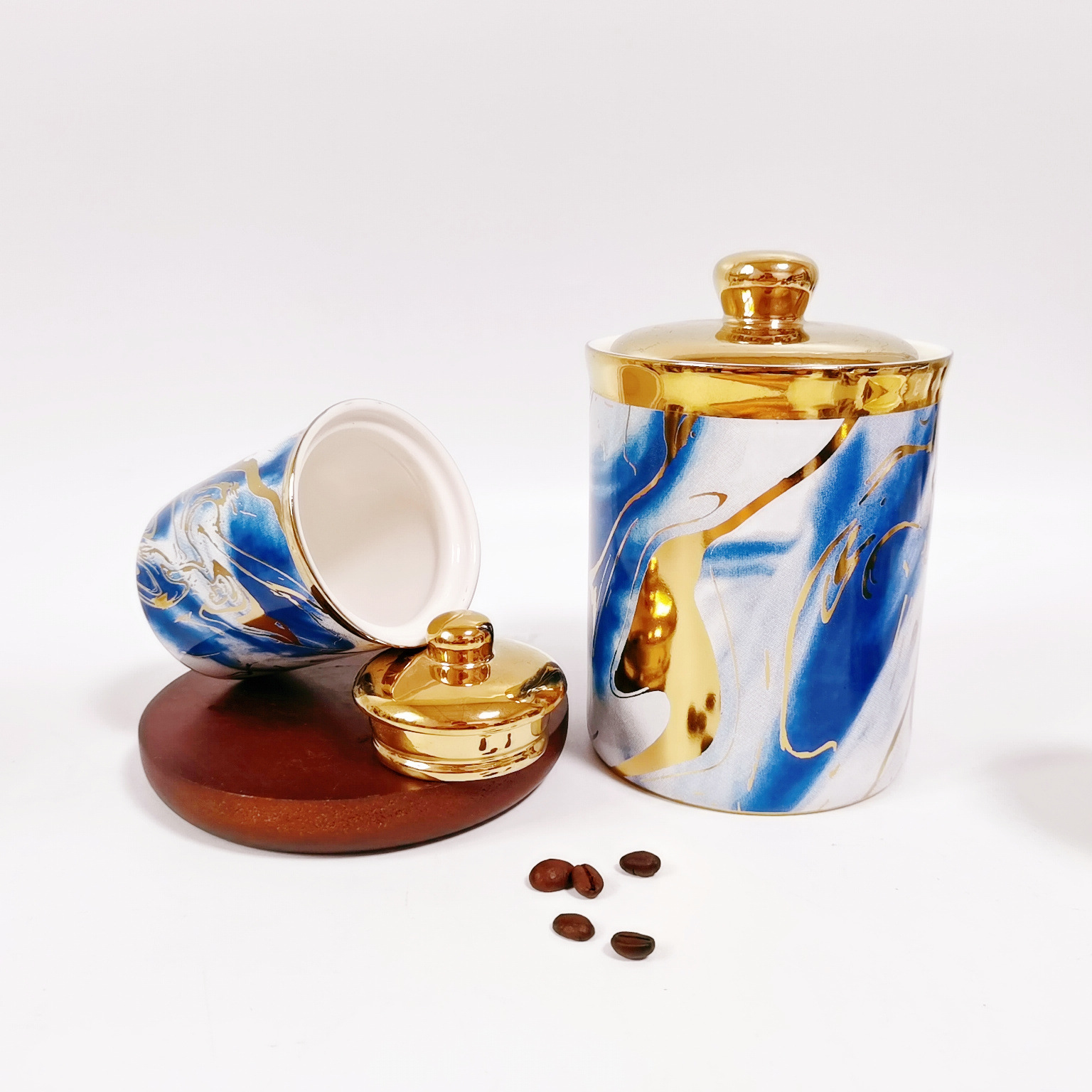 Exportación transfronteriza sellado Jar galvanoplastia de almacenamiento de cerámica tarro con almacenamiento de estante de hierro Jar café té Jar