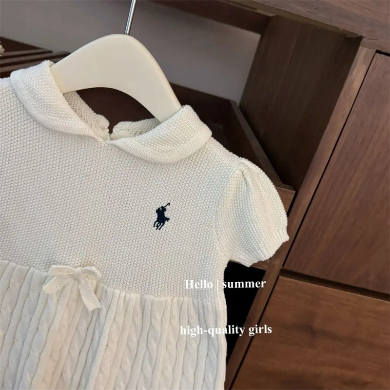 25 bebés bordados regazo burbuja mangas polo vestido de prenda de punto para niñas