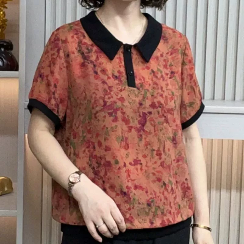 Новая летняя модная кукла для мамы, свободная и тонкая повседневная футболка с короткими рукавами и лацканами для людей среднего и пожилого возраста.