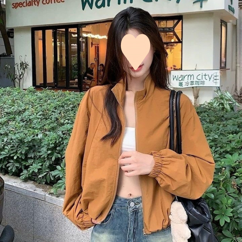 立领晒外套女2025夏季新款宽松抽绳短款休闲开衫拉链夹克上衣|undefined