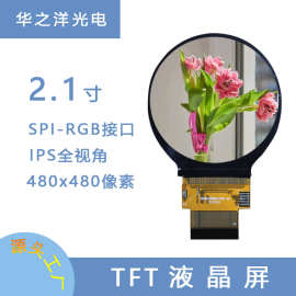 2.1寸圆形TFT屏 480x480 分辨率全视角ips lcd液晶模组
