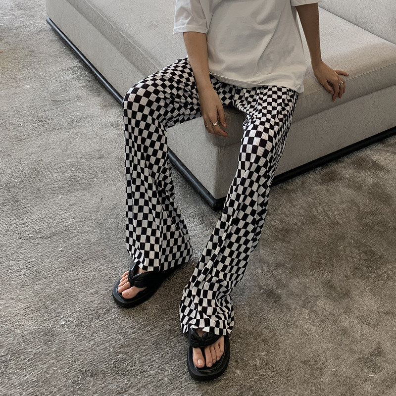 Spring and Summer Thin Pregnant Women's Checkerboard Plaid Pants Pregnant Women's Loose Wide-leg Belly-supporting Straight Casual Floor-mopping Black and White Plaid Pants