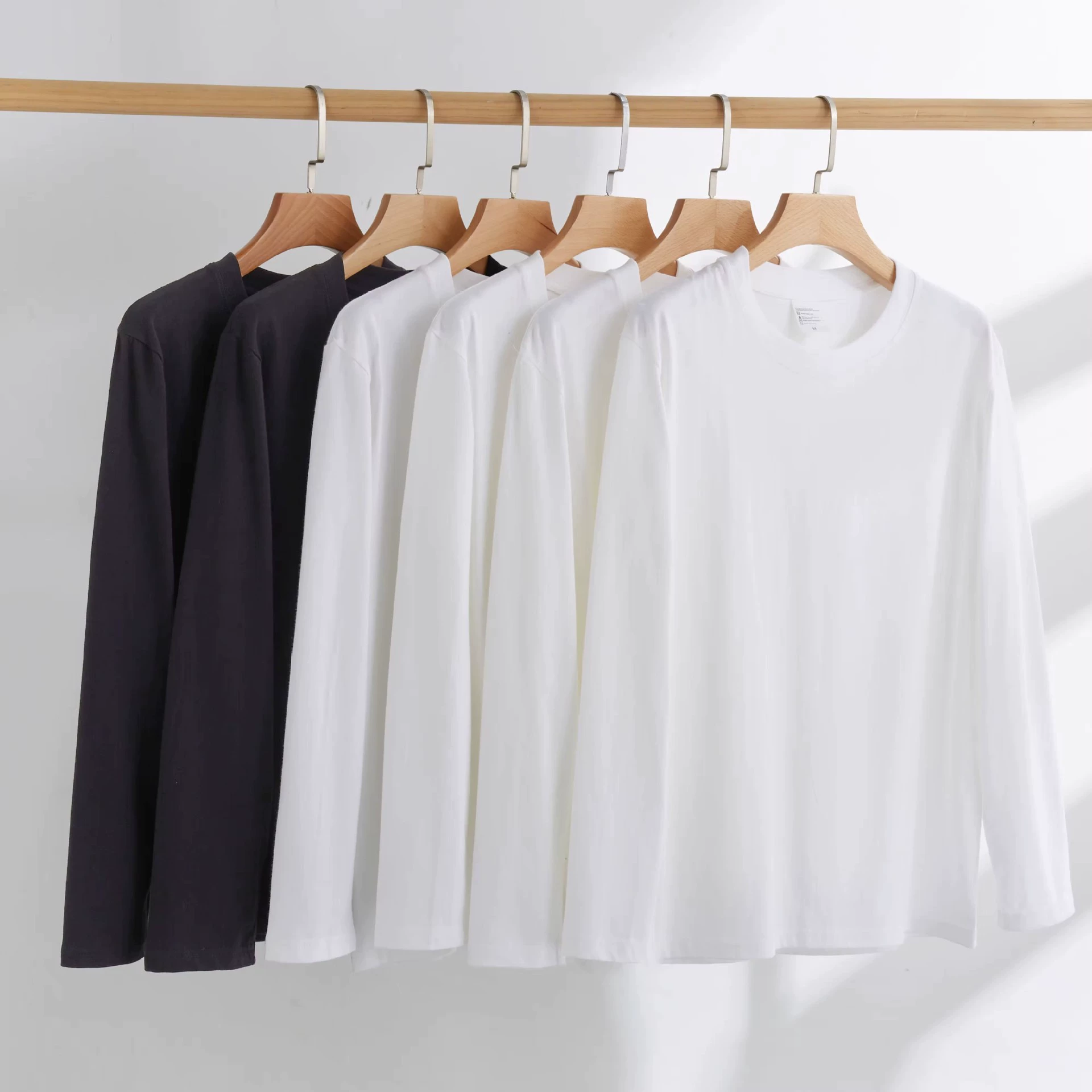 Женская белая футболка с длинными рукавами из длинноволокнистого хлопка Синьцзян, 230 г, тяжелая однотонная базовая хлопковая футболка для мужчин.