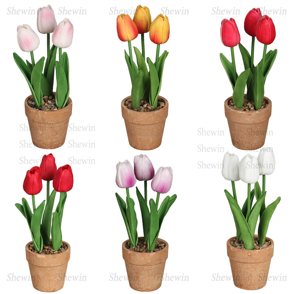 Venta caliente Eva espuma pulpa de tulipanes macetas flores de simulación Pu mini tulipanes decoración de escritorio doméstico bonsái