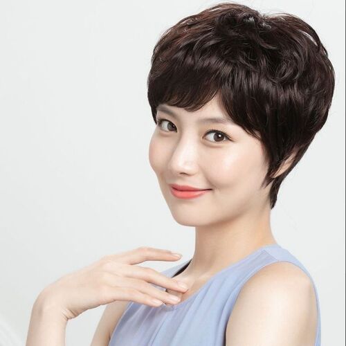Wig, short hair, full headgear, realistic full wig, middle-aged and elderly short curly hair, fluffy high temperature wire, factory direct sale
