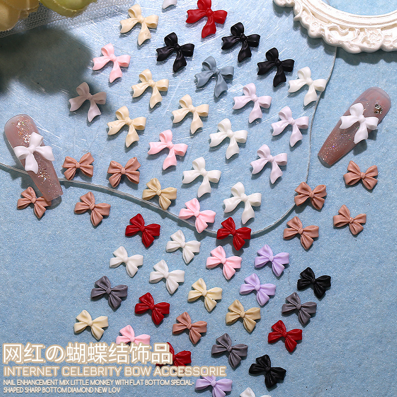 Bow nail accessories popular online celebrity frosted three-dimensional elegant fairy style resin Japanese nail accessories wholesale