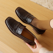 两种内里简约基础加绒小皮鞋2024春牛皮低跟乐福鞋方头全真皮单鞋