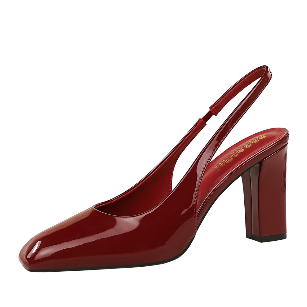 Elegant Women's Square Toe Chunky Patent Leather Pumps Banquet_voghion.com