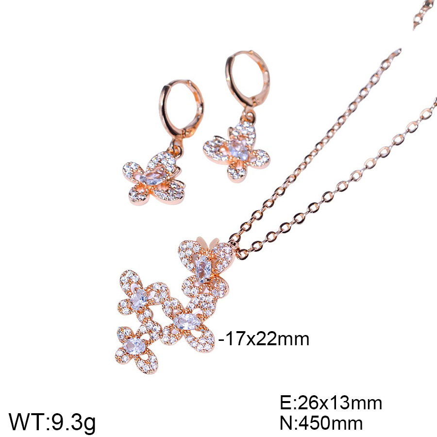 Diseño de mariposa popular transfronteriza aretes de zircon collar conjunto de joyería para mujeres pendientes de aretes de zircon colgante joyas exquisitas para mujeres