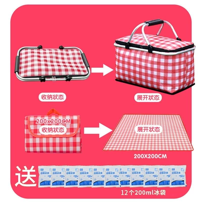 Kempinq və səyahət of picnic equipment, essential tool - large-red-checkered-set-picnic-basket-picnic-mat-includes-12-ice-packs