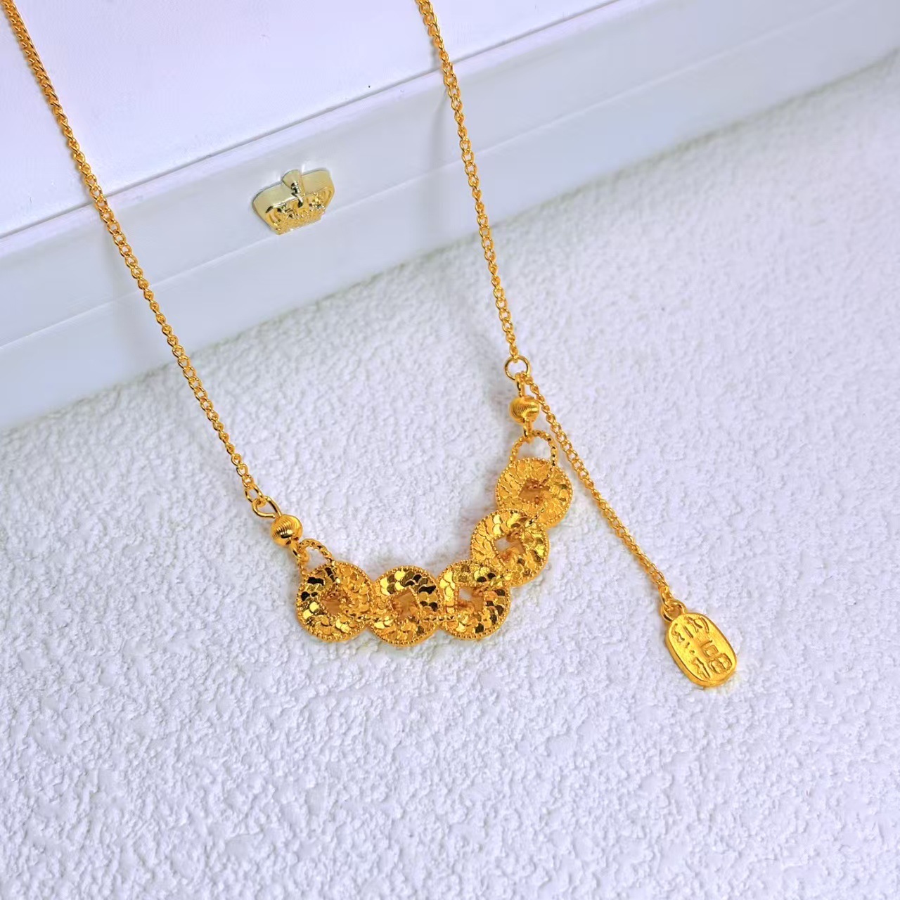 으깬 얼음 구리 동전 사이드 체인 목걸이