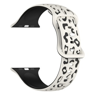 Подходит для ремешка Apple Watch Силиконовый ремешок AppleWatchS9ultra с лазерной резьбой с леопардовым принтом, двухцветный ремешок для часов
