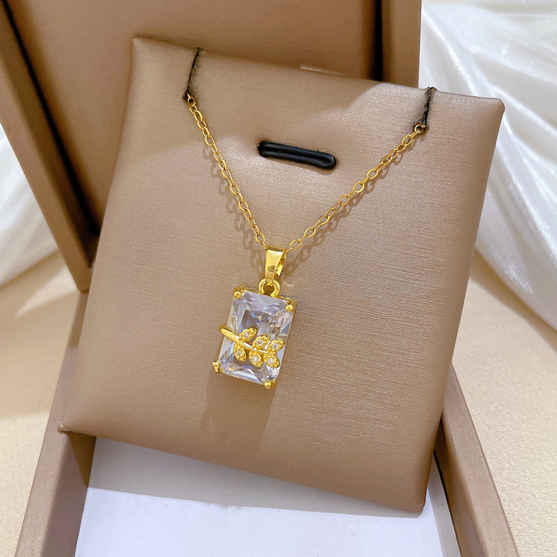 Foglie rettangolari, lusso leggero, splendida collana interamente tempestata di diamanti, catena versatile per clavicola da donna, catena in acciaio al titanio_voghion.com