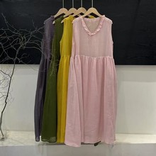 娜美服饰25年夏装纯苎麻连衣裙女显瘦娃娃裙远野休闲文艺无袖长裙