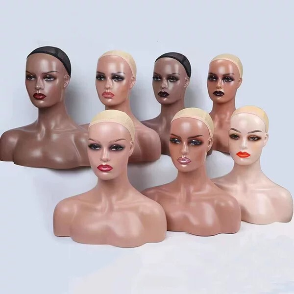 Source Factory Wholesale Wig Mannequins, Pvc Wig Display Mannequins, Female Models with Dark Skin, European and American Style Wig Heads