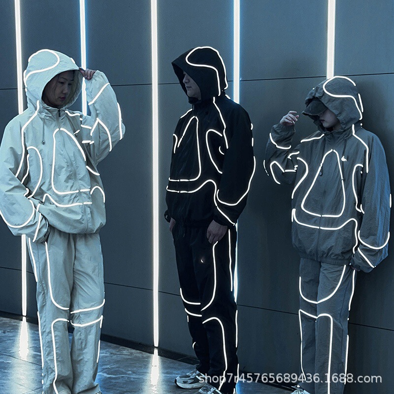 Cross-border Alcatraz Joint Small Hook Jacket Coat Men's and Women's Loose Windbreaker Waterproof Heavy Craft Reflective Strip Top Cross-border Alcatraz Joint Small Hook Jacket Coat Men's and Women's Loose Windbreaker Waterproof Heavy Craft Reflective Strip Top