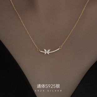 925 Sterling Silver High-end Sense Smile Bow Necklace Women's Light Luxury Fashion Cyber Celebrity Niche Clavicle Chain Micro-inlaid Zircon
