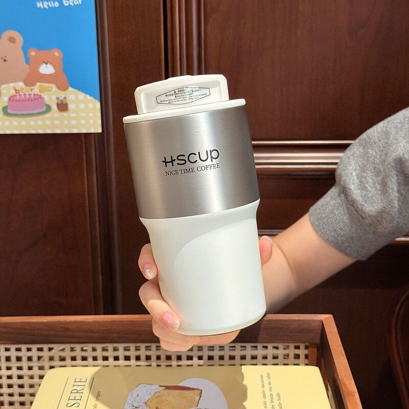 简约轻奢咖啡杯男生高颜值双饮水杯便携真空保冷随行不锈钢杯子|undefined