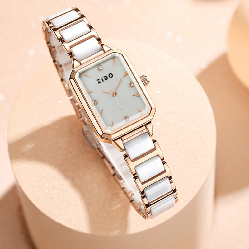 Zhidao Modische rechteckige Damen-Armbanduhr aus Keramik, hochwertige Quarzuhr für Pendler_voghion.com