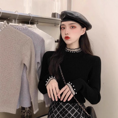半高领打底衫女秋冬设计感小众洋气内搭毛衣独特别致钉珠针织上衣