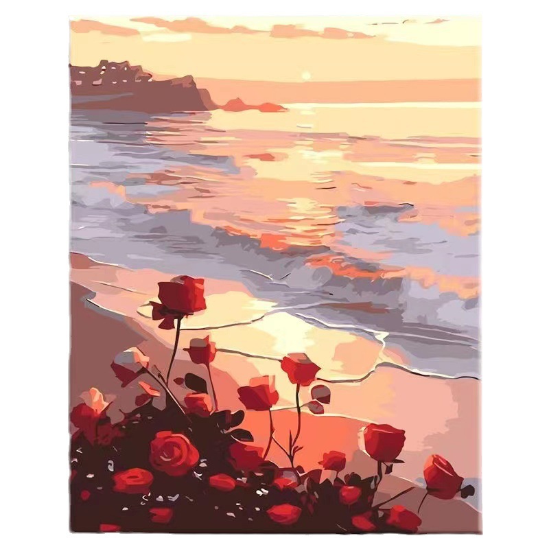 Pintura al óleo digital de bricolaje Rosa hecha a mano relleno de color pintura al óleo curación hecha a mano simple flor sala de estar pintura decorativa Generación de cabello