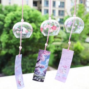 Japanese Cute Cherry Blossom Glass Wind Chime Home Door Hanging Decoration Creative Birthday Gift Car Pendant Decoration Wholesale
