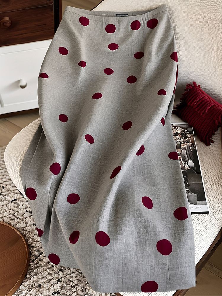 Berkeley Miu Miu Style Hong Kong Style Gray Polka Dot Straight A-Line Skirt for Women - 2025 New Early Spring and Summer Collection