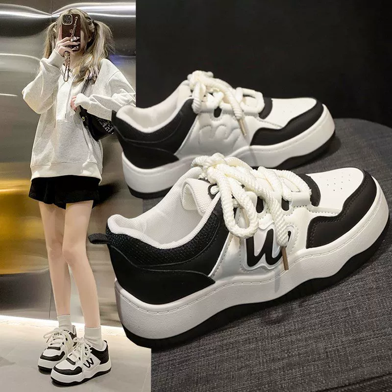 White shoes platform, footwear, universal genuine sneakers for leisure, 2024 years, trend of season, Chanel style