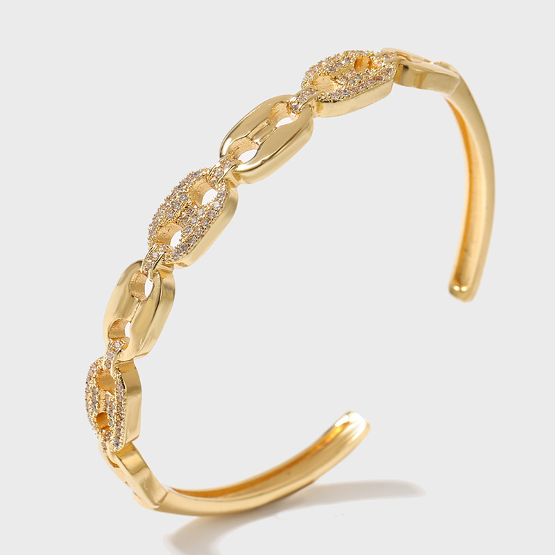 copper inlaid zircon simple open bracelet jewelry accessories Nihaojewelry