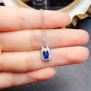New natural sapphire pendant S925 silver inlaid main stone 4*6mm Joker net red explosions women's jewelry wholesale