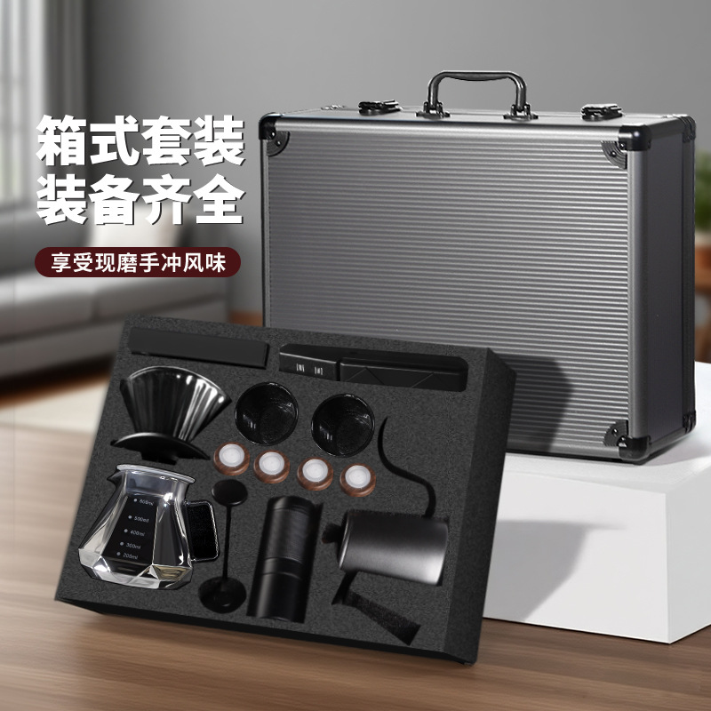 Estuche de Lujo para Aviación, Set de Preparación de Café Manual, Caja de Regalo, Utensilios para Preparación de Café, Regalo para Viajes, Aire Libre y Vacaciones, Set Completo
