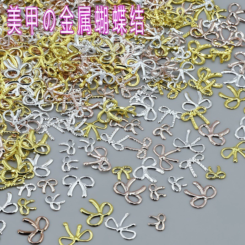 Новые металлические наклейки для маникюра с бантом, не выцветающие мини-наклейки для ногтей, аксессуары для самостоятельного изготовления, украшения для маникюра с бантом и лентой