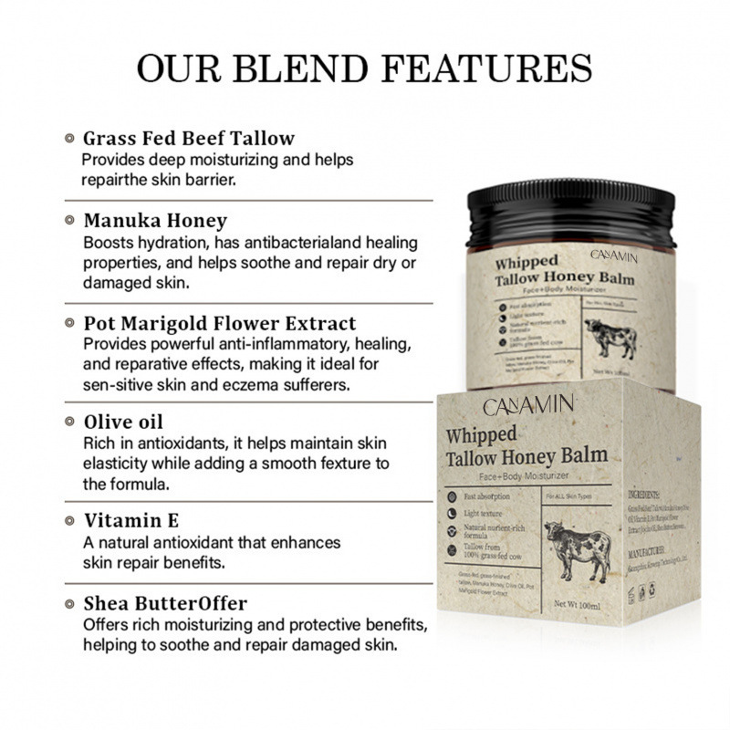 跨境爆品牛脂蜂蜜护肤膏Beef Tallow and Honey Balm for Skin|undefined