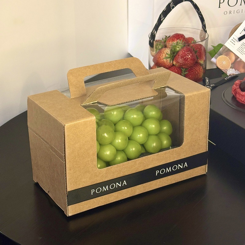 ユニバーサルフルーツ包装ポータブルギフトボックスハイエンドフレッシュフルーツメロングレープみかん包装クラフト紙ボックス窓付き|undefined
