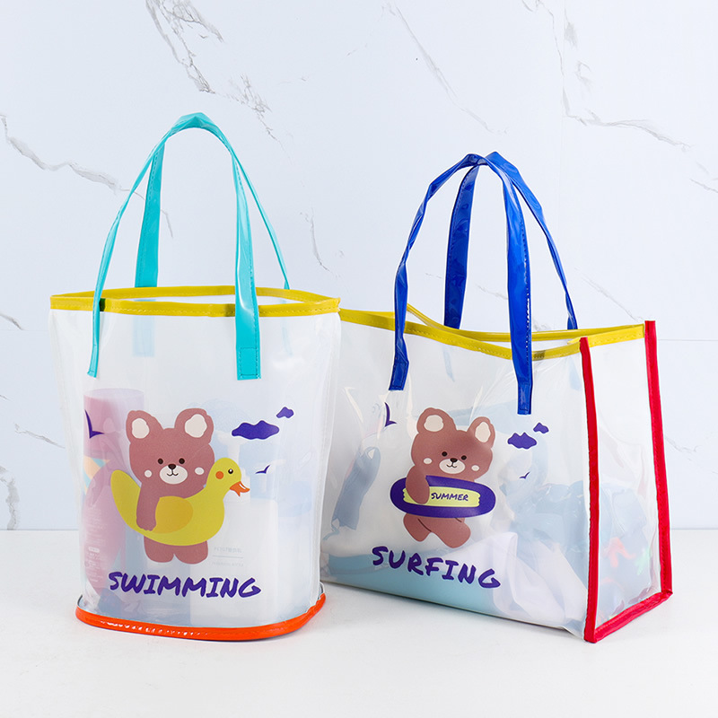 Cute Transparent Jelly Bag PVC Waterproof Handbag Cartoon Swimming Bag Wash Storage Bag Drain Mummy Bag