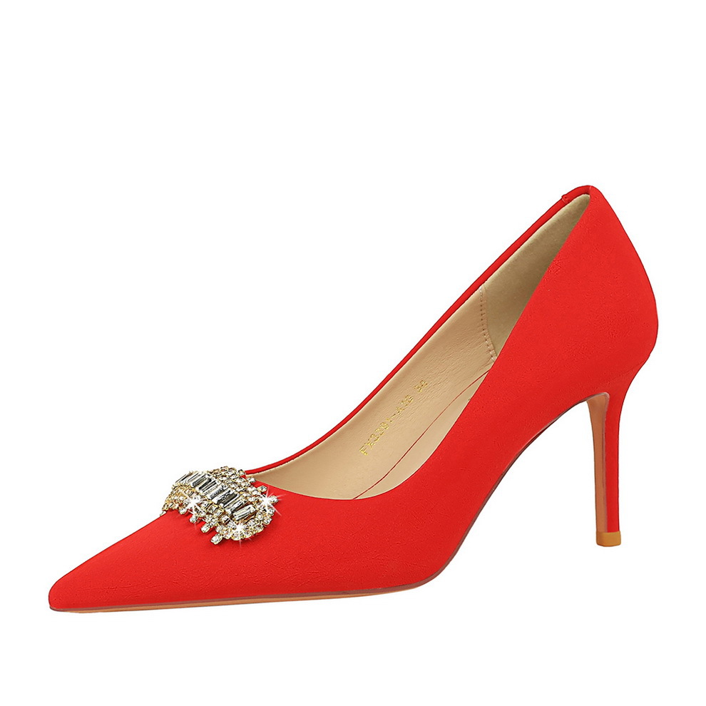 3391-AK31 Fashionable High Heels with Thin Heels and Shallow Mouth, Shining Water Diamond Buckle High Heels, Single Shoes for Women