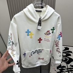 2025新款十字架贴皮字母涂鸦卫衣男款宽松休闲长袖潮牌上衣