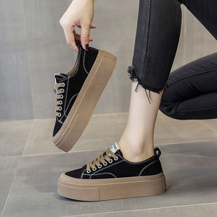 Original Niche Canvas Shoes for Women 2025 Spring New Thick-Soled Foot-Showing Small Lace-Up Sneakers Student Sports Casual Shoes