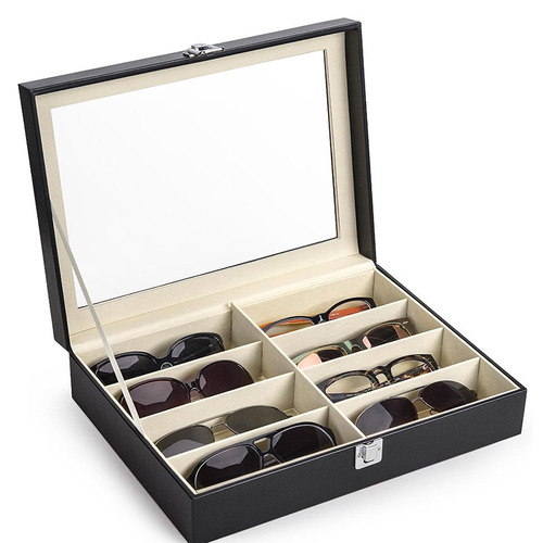 Wholesale 8-grid eyeglass box jewelry box with transparent window eyeglass display box with lock eyeglass jewelry storage box