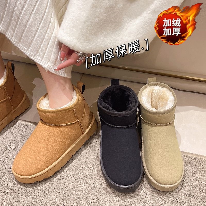 Botas de nieve para mujeres 2025 invierno nuevo retro cabeza redonda de tamaño grande comercio exterior más zapatos de algodón de veludo estudiantes botas de algodón de tubo corto