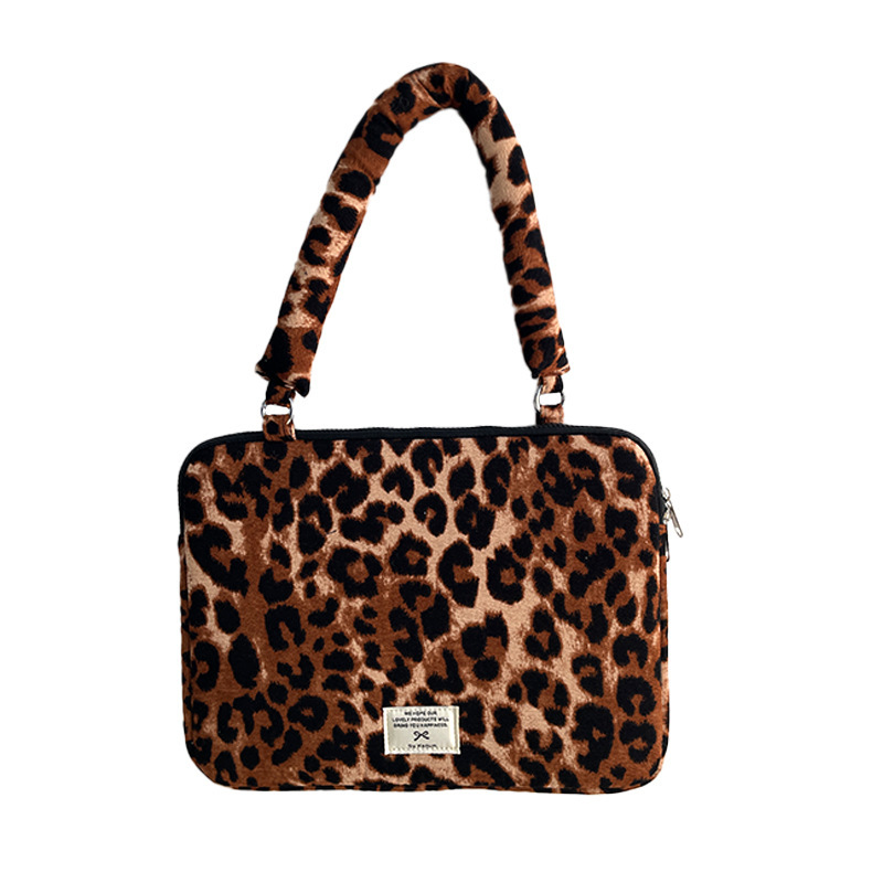 Cross-Border Ins Style Leopard Print Shoulder Computer Bag iPad Tablet 11/13/14/ 15inch Notebook Storage Bag