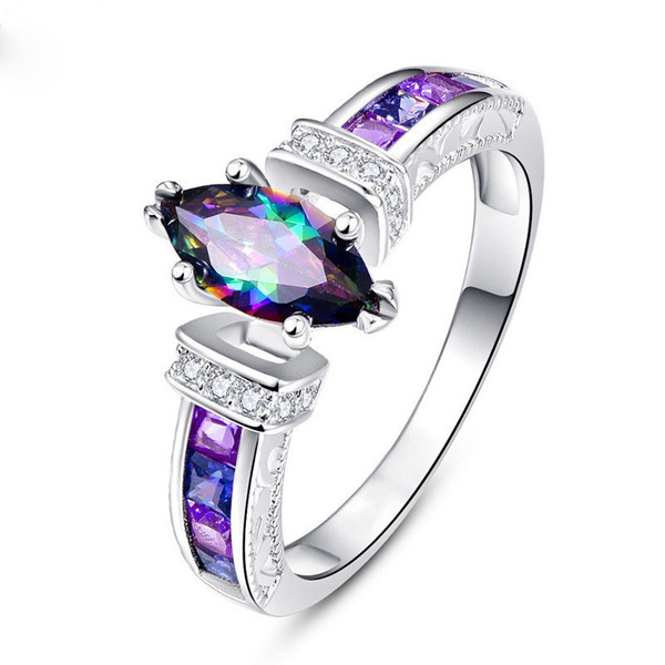 Europe and the United States cross-border accessories exquisite colorful Oval zircon ring women's fashion trend foreign trade explosions ring jewelry