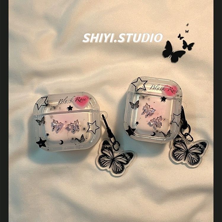 ins simple estrella negra mariposa para airpods4 manzana pro3 auriculares cubierta cubierta protector estuche de auriculares bluetooth