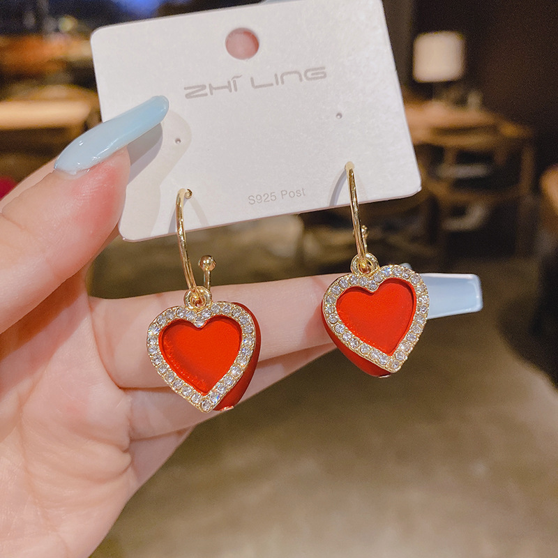 elegant red cute universal earrings heart-shaped