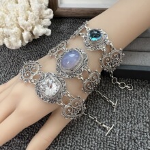 尼泊尔设计款手工制作925镶白水晶紫水晶蕾丝银手链宽女